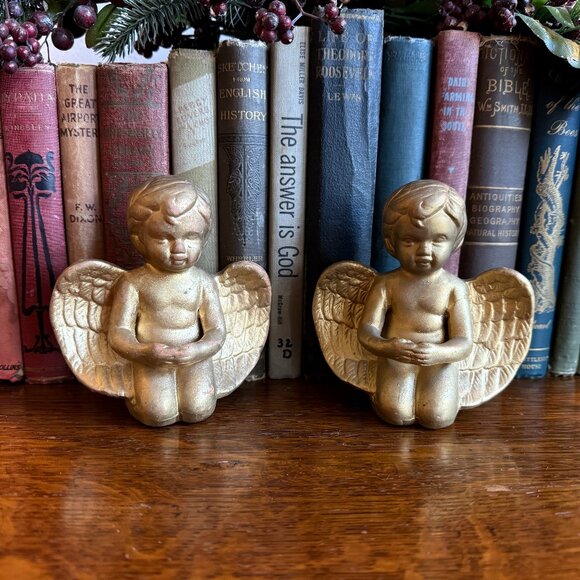 2 Vintage Gold Terracotta Angels - Picture 1 of 14